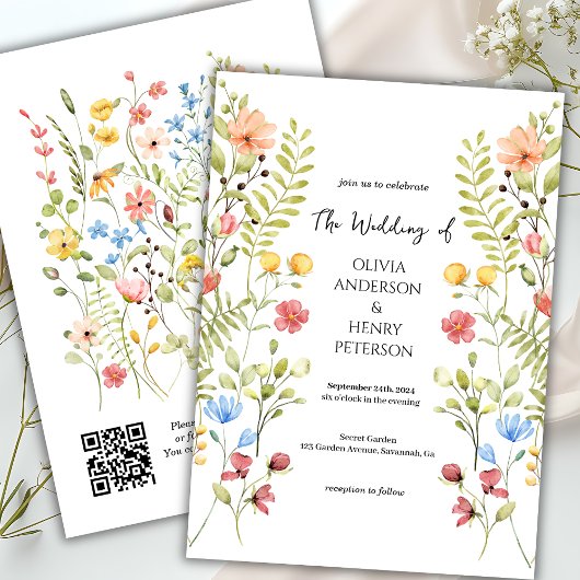 Rustieke Wildflower Meadow Garden QR Code Wedding Kaart