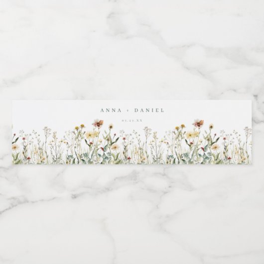 Rustieke Wildflower Meadow Wedding Waterfles Etiket (Enkel label)