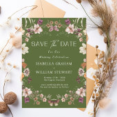 Rustieke Wildflower Moss Green Boho Save The Date Kaart