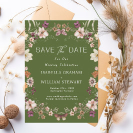 Rustieke Wildflower Moss Green Boho Save The Date Kaart