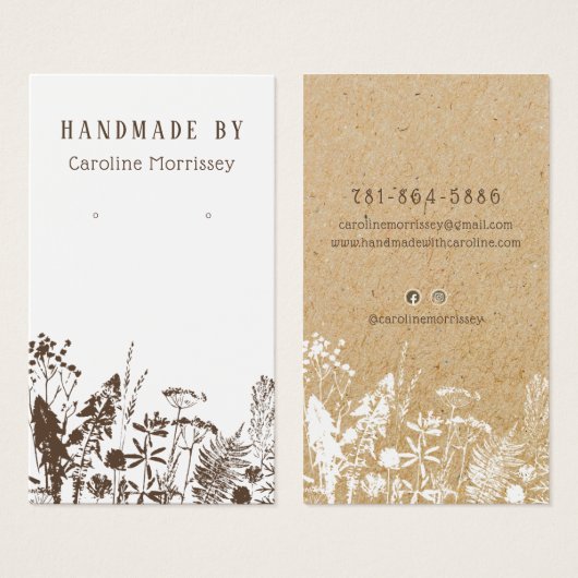 Rustieke Wildflower Oorbel Display Kaart (Voorkant /achterkant)