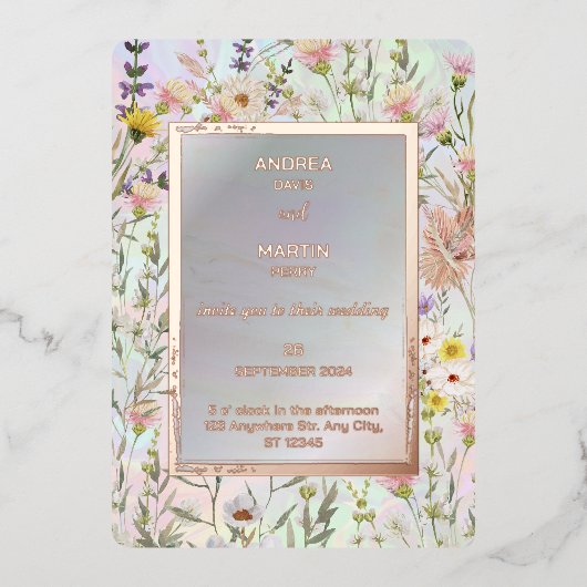 Rustieke Wildflower Pastel Tuin Bruiloft Folie Uitnodiging (Voorkant)