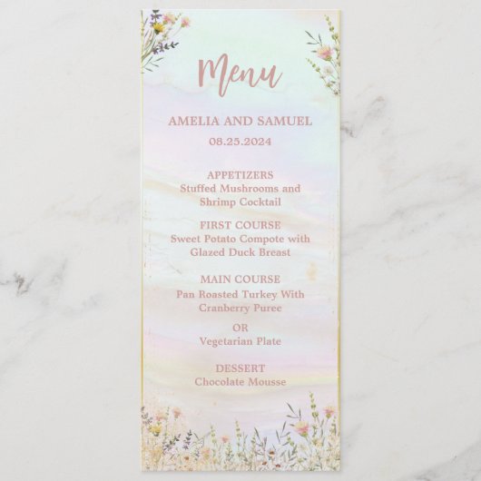 Rustieke Wildflower Pastel Tuin Bruiloft Menu (Voorkant)