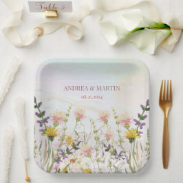 Rustieke Wildflower Pastel Tuin Bruiloft Papieren Bordje