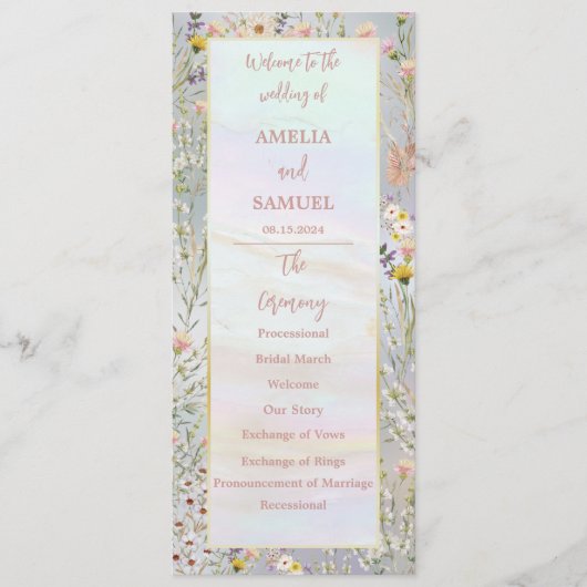 Rustieke Wildflower Pastel Tuin Bruiloft Programmakaart (Voorkant)
