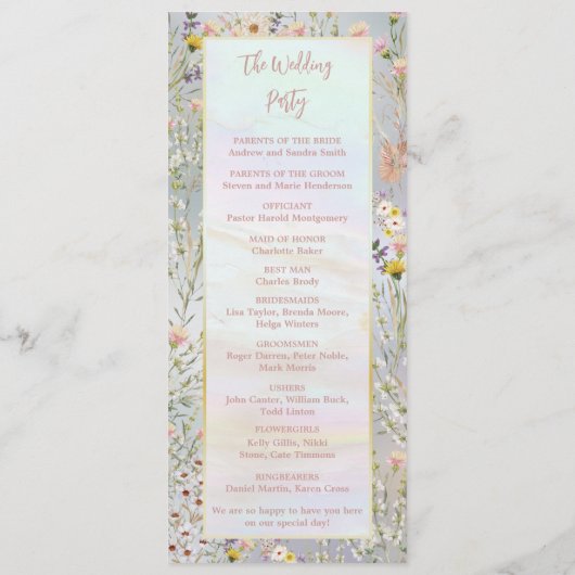 Rustieke Wildflower Pastel Tuin Bruiloft Programmakaart (Achterkant)