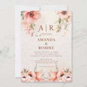 Rustieke Wildflower Peach bruiloft uitnodiging (Voorkant)