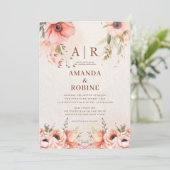Rustieke Wildflower Peach bruiloft uitnodiging (Staand voorkant)