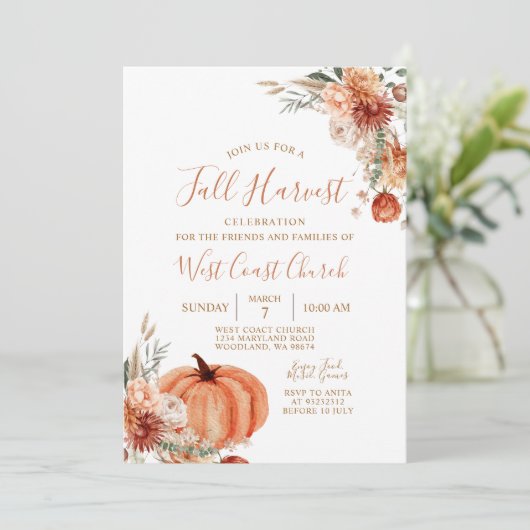 Rustieke Wildflower Pompoen Herfst Oogstfeest Kaart (Staand voorkant)