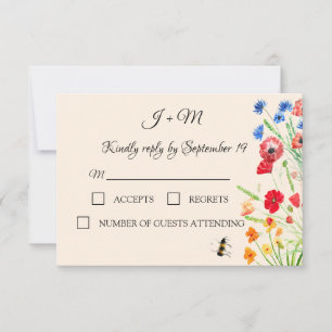 Rustieke Wildflower Poppies Cornflowers Wedding RS RSVP Kaartje