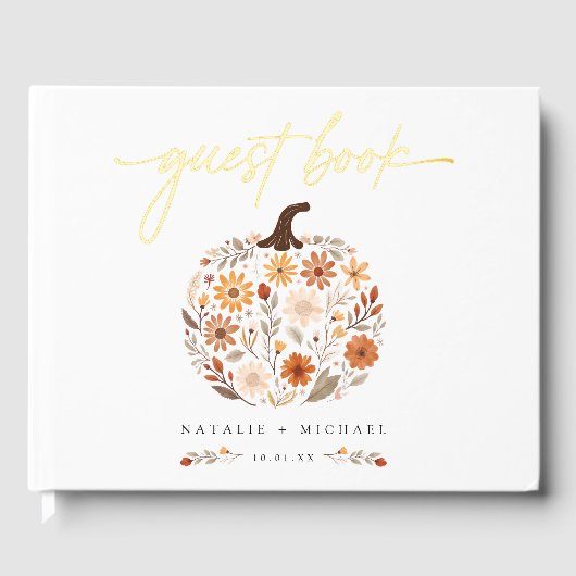 Rustieke Wildflower Pumpkin Fall Wedding Gastenboek (Voorkant)