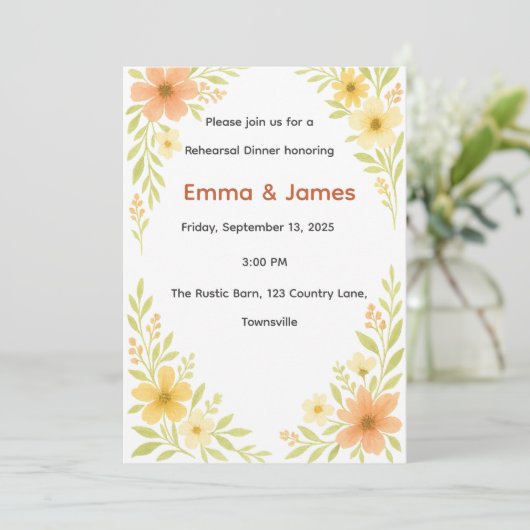 Rustieke Wildflower Repetitie Diner Uitnodiging (Staand voorkant)