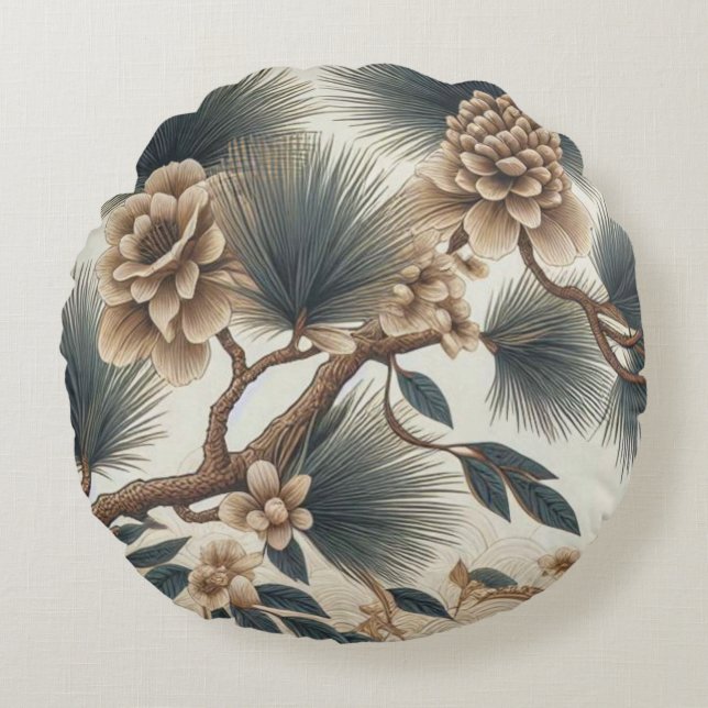 Rustieke Wildflower Ronde Kussen - Natuur's Charm (Voorkant)