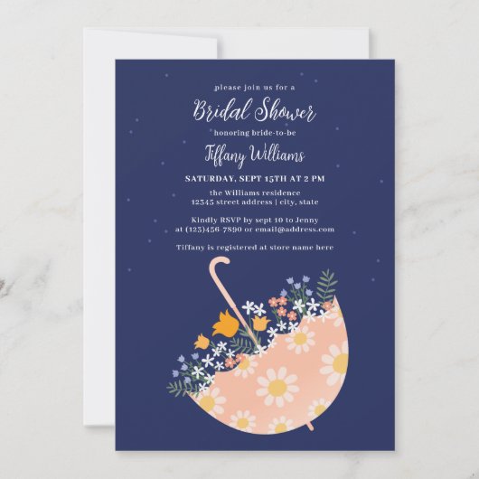 Rustieke Wildflower Roze Paraplu Vrijgezellenfeest Kaart (Voorkant)