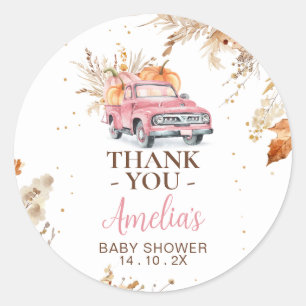 Rustieke Wildflower Roze Pompoen Truck Baby shower Ronde Sticker