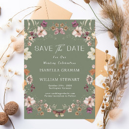 Rustieke Wildflower Sage Green Boho Save The Date Kaart
