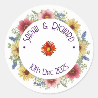 Rustieke Wildflower Spring Wedding, Romantische tu Ronde Sticker