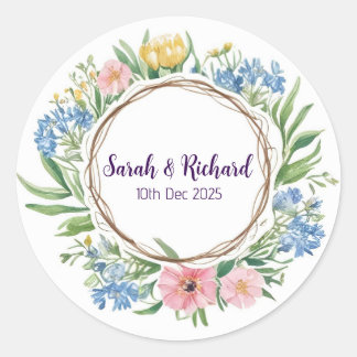 Rustieke Wildflower Spring Wedding, Romantische tu Ronde Sticker