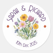 Rustieke Wildflower Spring Wedding, Romantische tu Ronde Sticker (Voorkant)
