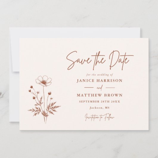 Rustieke Wildflower Terracotta Boho Fotobruiloft Save The Date (Voorkant)