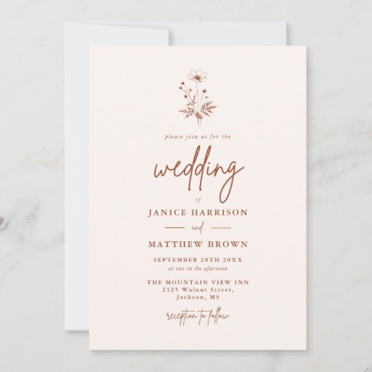 Rustieke Wildflower Terracotta Boho Wedding Kaart (Voorkant)