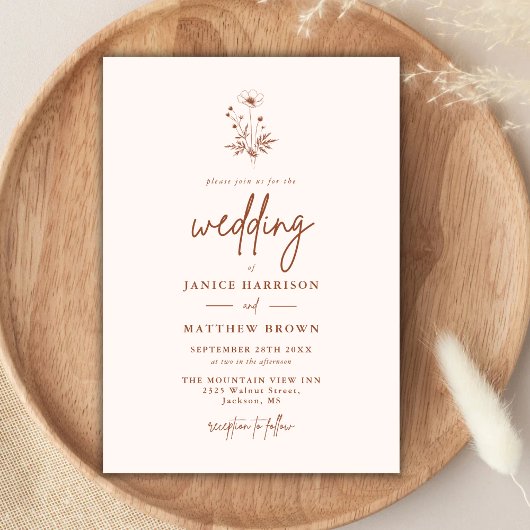 Rustieke Wildflower Terracotta Boho Wedding Kaart