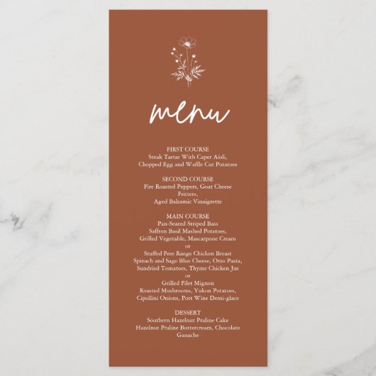 Rustieke Wildflower Terracotta Boho Wedding Menu (Voorkant)