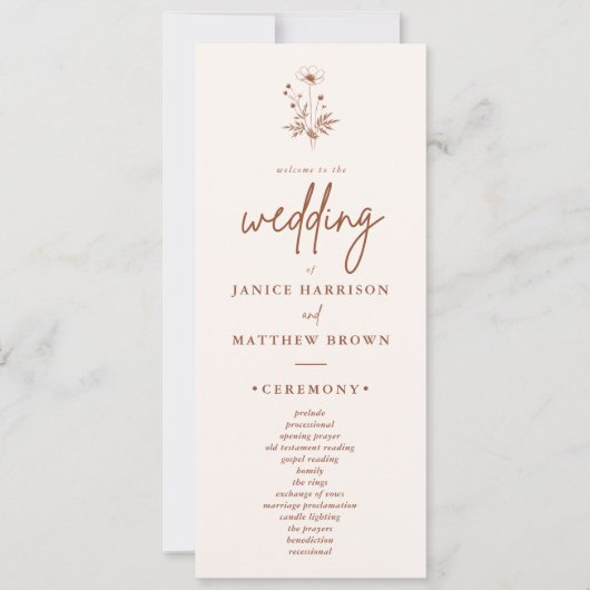 Rustieke Wildflower Terracotta Boho Wedding Progra (Voorkant)