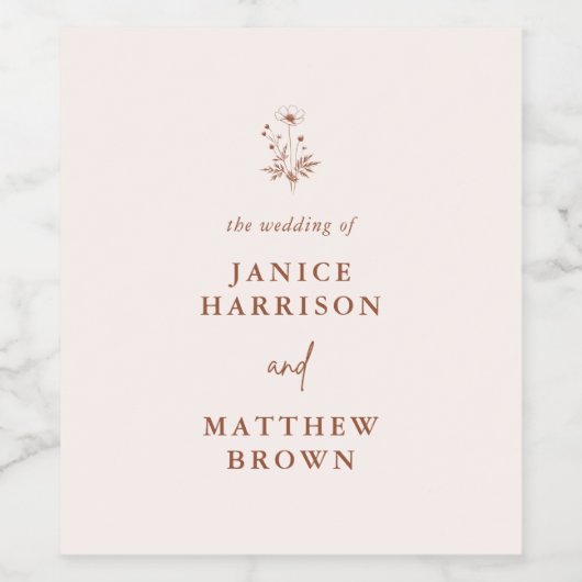 Rustieke Wildflower Terracotta Boho Wedding Wijn Etiket (Enkel label)