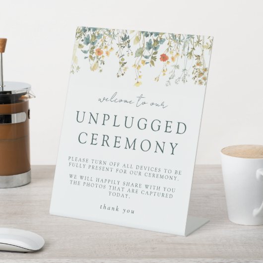Rustieke Wildflower Unplugged Ceremony Wedding Reclamebord Met Voetstuk (Insitu)