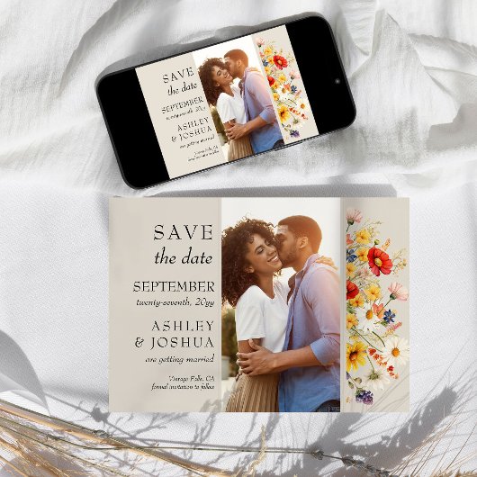 Rustieke Wildflower Verticale foto Bloemen Bruilof Save The Date