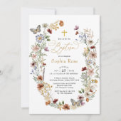 Rustieke Wildflower Vlinder Tuin Doop Kaart (Voorkant)