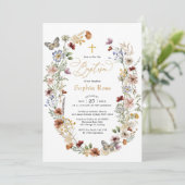 Rustieke Wildflower Vlinder Tuin Doop Kaart (Staand voorkant)