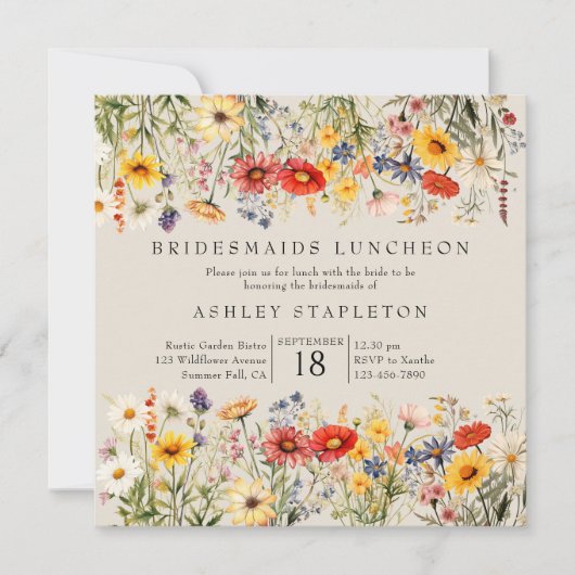 Rustieke Wildflower Warme Bloemen Bruidsmeisjes Lu Kaart (Voorkant)