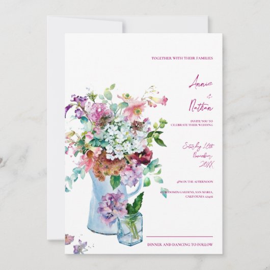 Rustieke Wildflower Waterverf Bloemen Huwelijk Kaart (Voorkant)