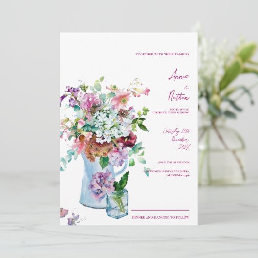 Rustieke Wildflower Waterverf Bloemen Huwelijk Kaart (Staand voorkant)