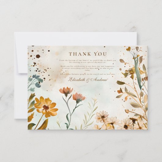 Rustieke Wildflower Waterverf bruiloft Bedankkaart (Voorkant)