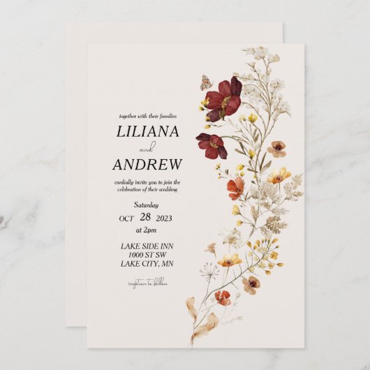 Rustieke Wildflower Waterverf bruiloft uitnodiging (Voorkant / Achterkant)