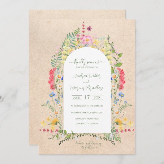 Rustieke Wildflower Waterverven Kaart (Voorkant / Achterkant)