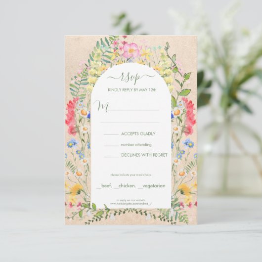 Rustieke Wildflower Waterverven RSVP Kaart (Staand voorkant)