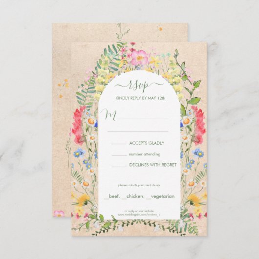 Rustieke Wildflower Waterverven RSVP Kaart (Voorkant / Achterkant)