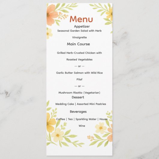 Rustieke Wildflower Wedding Menu (Voorkant)