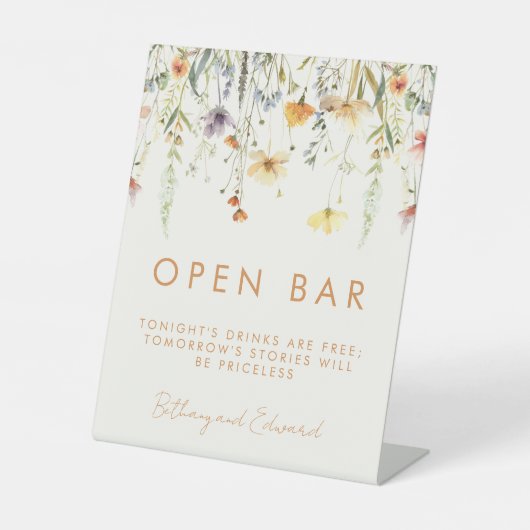 Rustieke Wildflower Wedding Open Bar Reclamebord Met Voetstuk (Voorkant)
