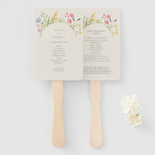 Rustieke Wildflower Wedding Program Hand Fan Handwaaier (Voorkant en achterkant)