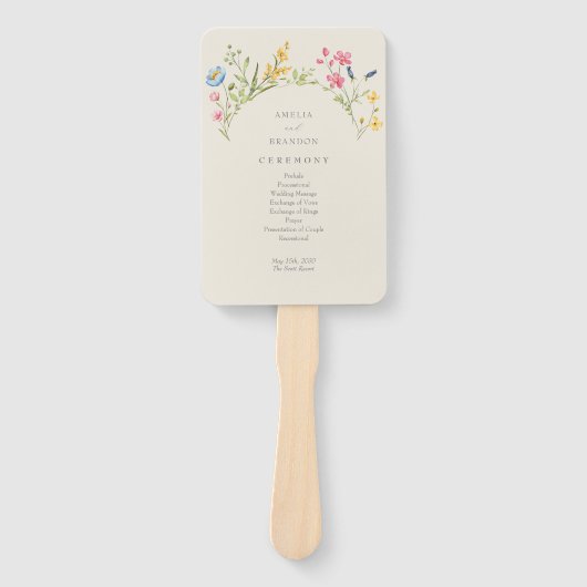 Rustieke Wildflower Wedding Program Hand Fan Handwaaier (Voorkant)