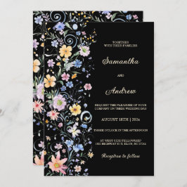 Rustieke Wildflower Wedding Zwarte Sjabloon Kaart