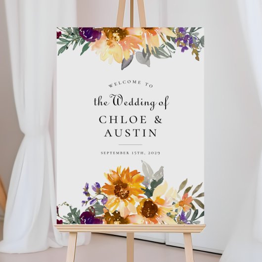 Rustieke Wildflower Zonnebloem Bruiloft Welkomstbo Poster