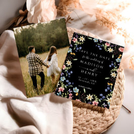 Rustieke Wildflower Zwarte Foto Wedding Save The Date