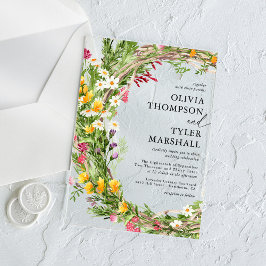 Rustieke Wildflowers Boheemse bruiloft Acryl Uitnodigingen