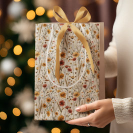 Rustieke Wildflowers - Boho Herfst Bloemenpatroon Medium Cadeauzakje